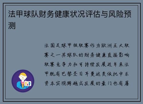 法甲球队财务健康状况评估与风险预测
